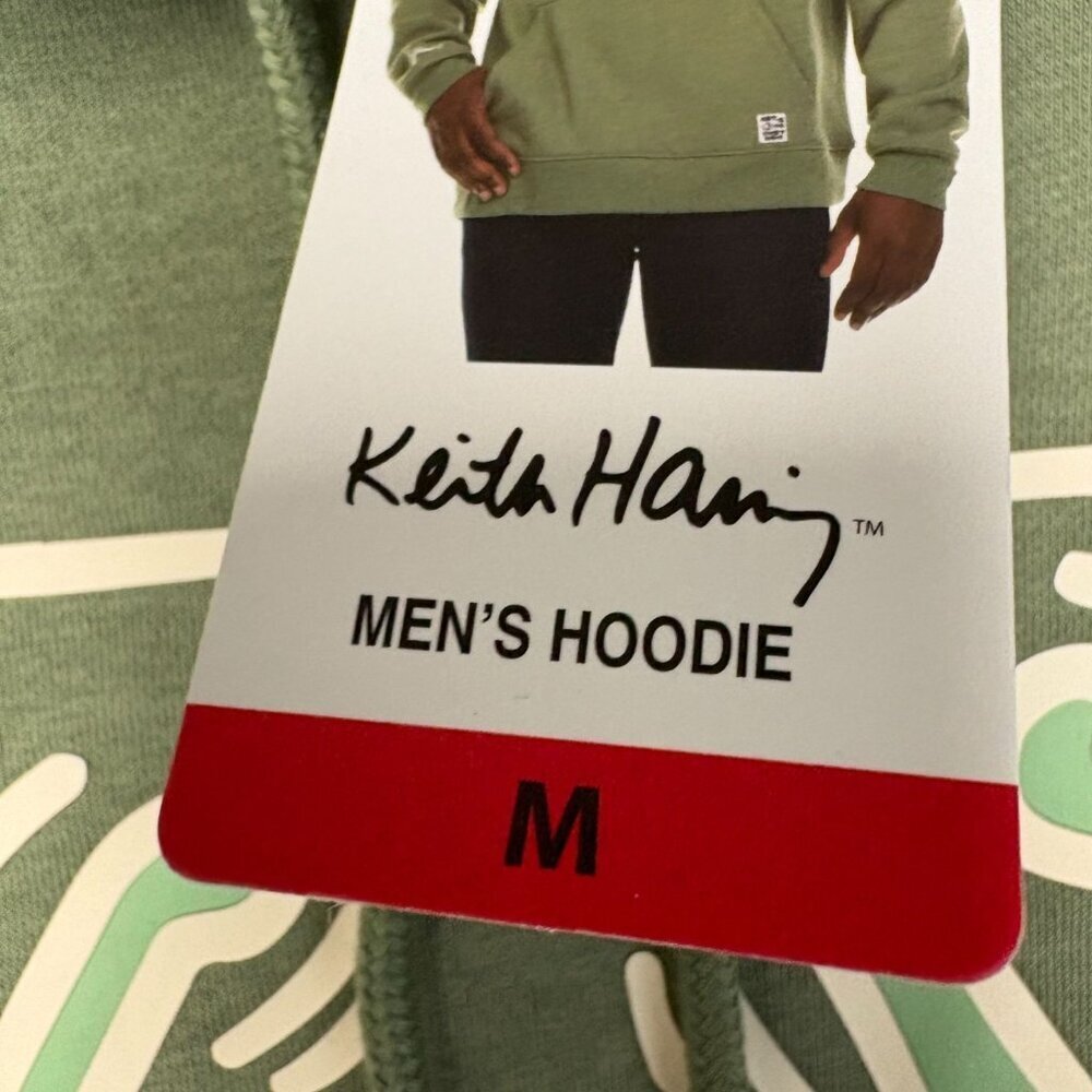 Keith Haring Men's M Olive Green Hoodie Sweatshirt Art Print K1193 - Picture 9 of 11